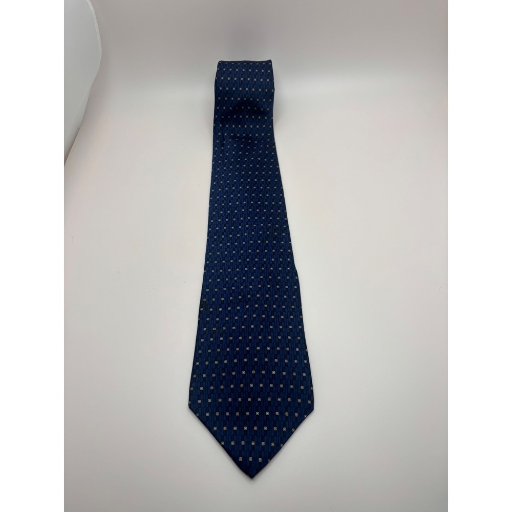 Stafford Mens Navy Blue Geometric Square 100% Silk Necktie Formal Business Tie - Picture 2 of 7